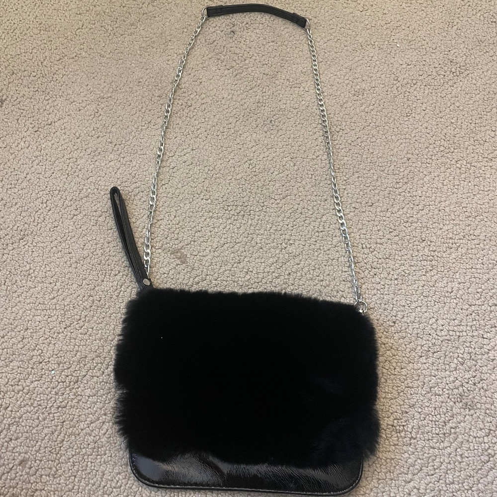 Furry Black Faux Leather Bag